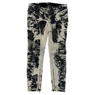 Pre-owned Balmain Black And White Denim Jean Pants, Size 40
