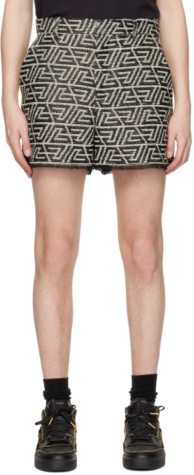Balmain Black & White Fringe Shorts In Gab Blanc/noir