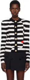 Balmain Face Mariniere Knit Strong-shoulder Cardigan In Ejr Noir/blanc/rouge