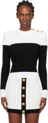 Balmain Long-sleeved Two-tone Knit Top In White