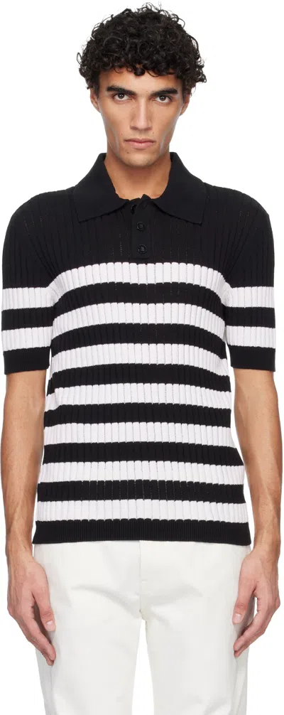 Balmain Mariniere Short Sleeve Textured Polo Sweater In Multi