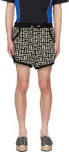 Balmain Black & White Monogram Shorts In Eer Noir/naturel