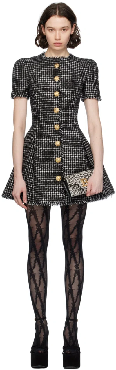 Balmain Black & White Pleated Minidress In Gab Blanc/noir