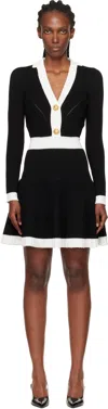 Balmain Black & White Pointelle Minidress In Black