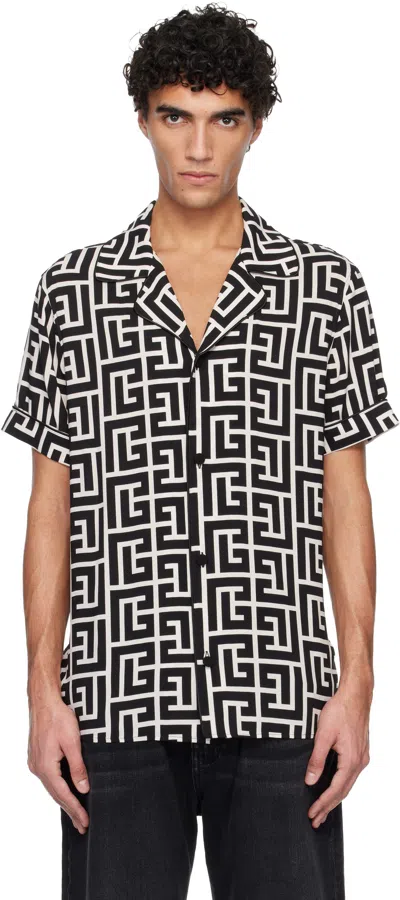 Balmain ブラック＆ホワイト Pyjama Monogrammed プリントシャツ In Multi