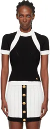 Balmain Ribbed Panelled Knit Top In Black