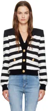 Balmain Striped Cotton Blend Jersey Cardigan In Eab Noir/blanc