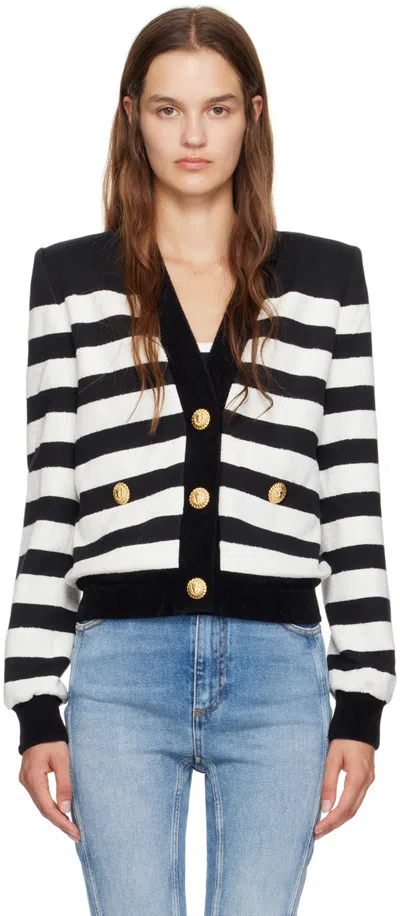 BALMAIN BLACK & WHITE STRIPE CARDIGAN