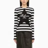 Balmain Black And White Striped Shirt With Cotton Logo In Black