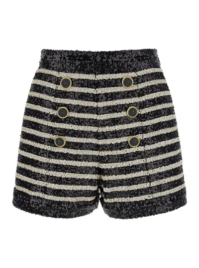Balmain Black And White Striped Shorts With Jewel Buttons