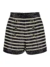 Balmain Black And White Striped Shorts With Jewel Buttons In Black/white