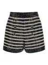 Balmain Black And White Striped Shorts With Jewel Buttons In All-over Sequins Fabric Woman In Multicolor