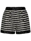 Balmain Black And White Striped Shorts With Jewel Buttons In All-over Sequins Fabric Woman In Multicolor