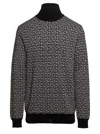 BALMAIN BLACK AND WHITE SWEATER WITH ALL-OVER MONOGRAM IN WOOL AND LINEN MAN