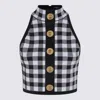 Balmain Cropped Button-embellished Gingham Knitted Top