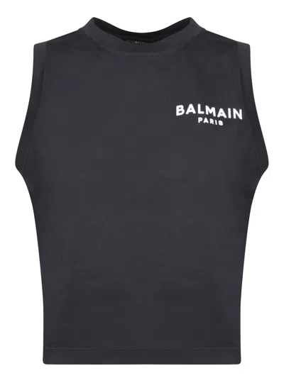 Balmain Black And White Top With Logo Detail