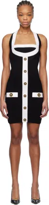 Balmain Black Dress With Square Neckline And Decorative Buttons In Eab Noir/blanc