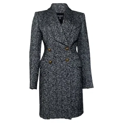Pre-owned Balmain , Black And White Wool Coat