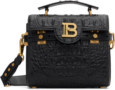 Balmain Black B-buzz 23 Crocodile-print Leather Bag