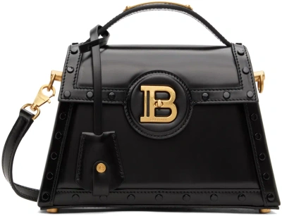 Balmain Black B-buzz Dynasty Glazed Leather Bag In 0pa Noir