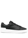 Balmain Round Toe Leather Sneakers With Flat Rubber Sole In Black
