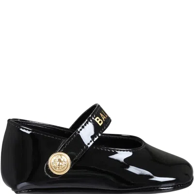 BALMAIN BLACK BALLET FLATS FOR BABY GIRL WITH LOGO