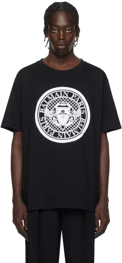Balmain Noir Blanc Cotton T-shirts And Polos In Black