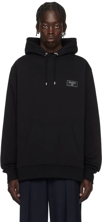 Balmain Black ' Couture' Label Hoodie In 0pa Noir