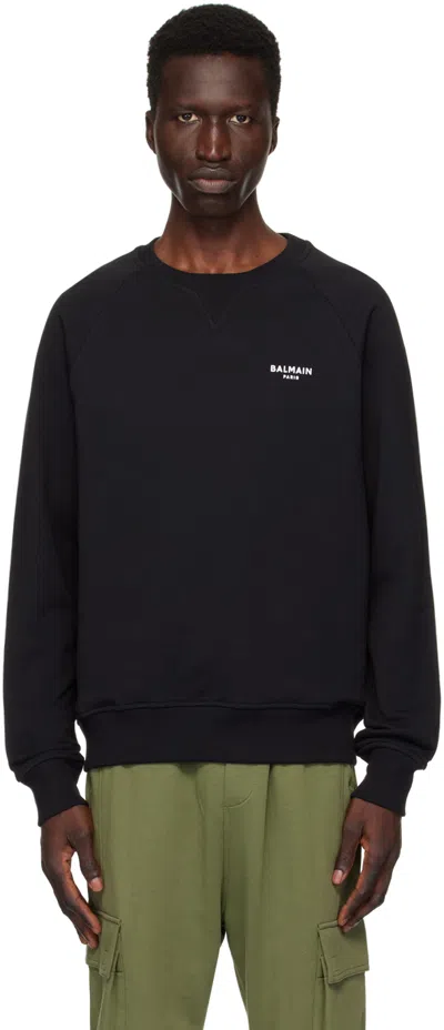 Balmain Black ' Paris' Flocked Sweatshirt In Eab Noir/blanc