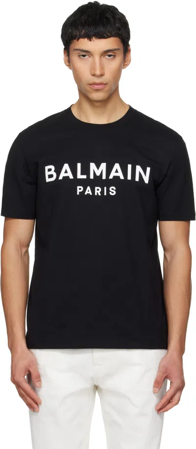 Balmain Black Cotton Crewneck T-shirt With Logo