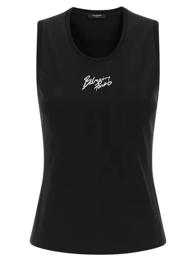 Balmain Women Paris Brush Print Tank Top In Black