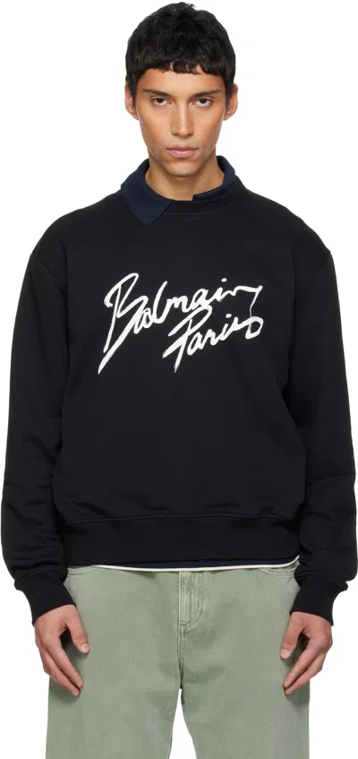 Balmain Black ' Paris' Sweatshirt In Blue