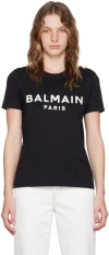 Balmain T -shirt Paris Logo Print Black In Eab Noir/blanc