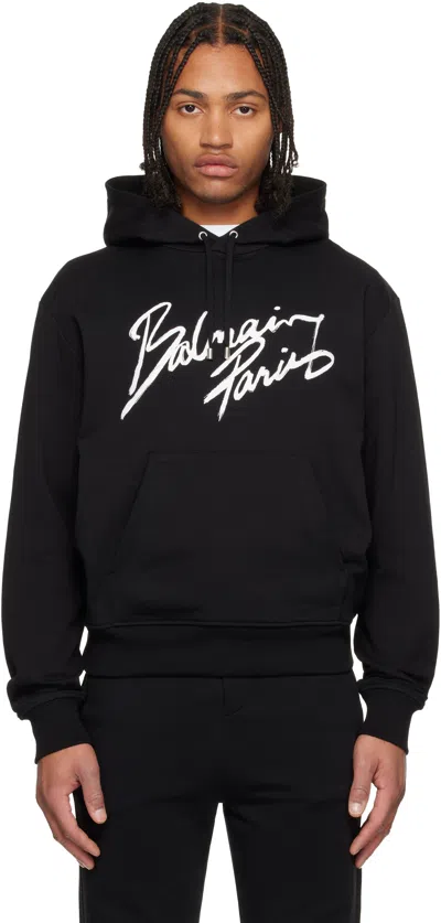 BALMAIN BLACK 'BALMAIN PARIS' WRITING HOODIE