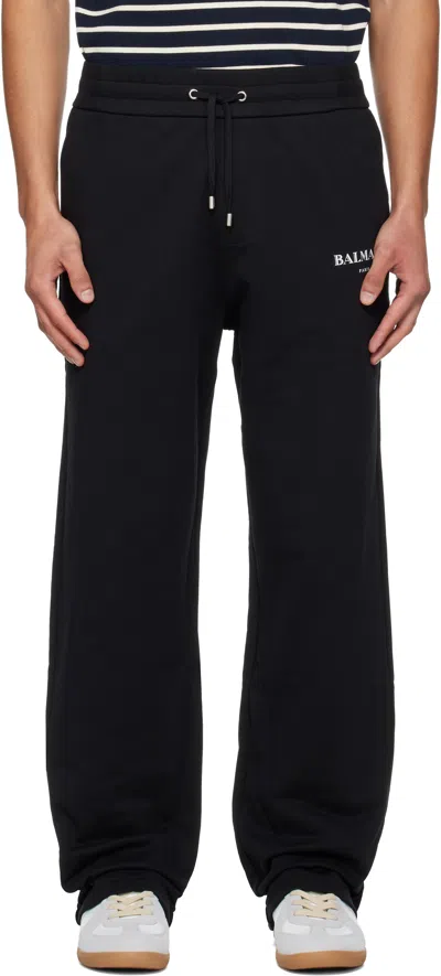 Balmain Black ' Paris' Writing Sweatpants In Blue