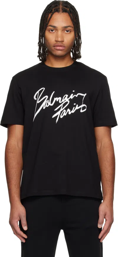 BALMAIN BLACK 'BALMAIN PARIS' WRITING T-SHIRT