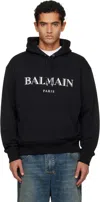 Balmain Logo Printed Drawstring Sweatshirt In Black