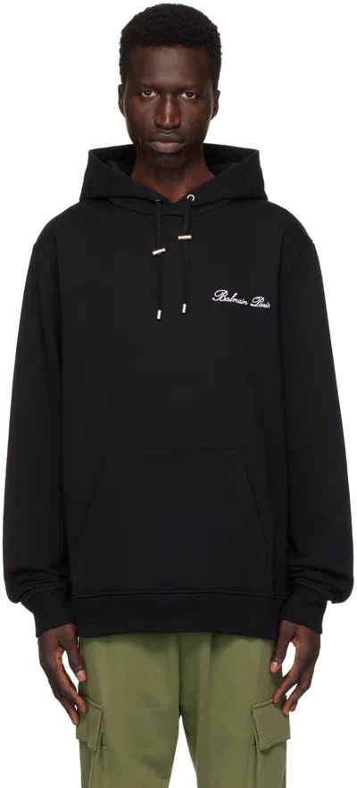 Balmain Signature Hooded Sweatshirt In Black
