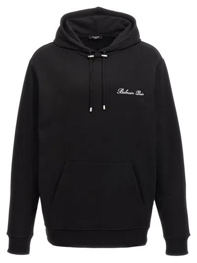 BALMAIN BLACK BALMAIN SIGNATURE HOODIE