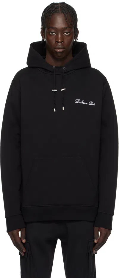 Balmain Signature Hooded Sweatshirt In Black