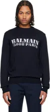 Balmain Black '' Stamp Merino Wool Sweater In Blue
