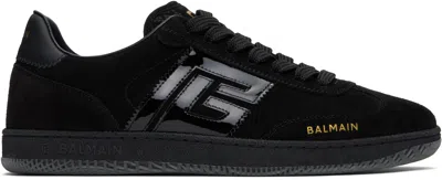 BALMAIN BLACK 'BALMAIN' SWAN SUEDE & LEATHER SNEAKERS