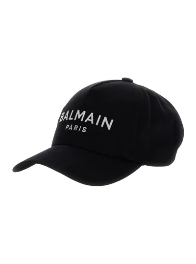 BALMAIN BLACK BASEBALL CAP WITH LOGO EMBROIDERY IN COTTON MAN