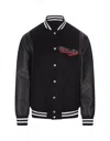 BALMAIN BLACK BOMBER JACKET IN WOOL AND LEATHER