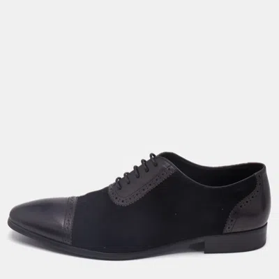 Pre-owned Balmain Black Brogue Leather And Suede Lace Up Oxfords Size 43