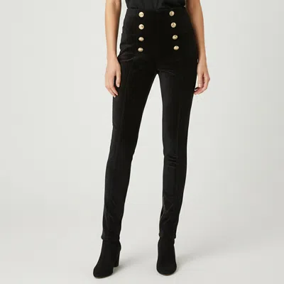 Pre-owned Balmain Black Button Embellished Textured Velvet Trousers M