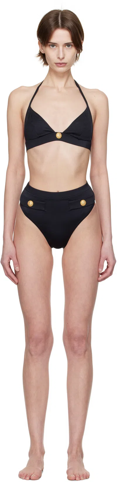BALMAIN BLACK BUTTON TRIANGLE BIKINI