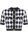 Balmain Cropped Button-embellished Jacquard-knit Top In Black