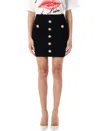Balmain Black Mini Pencil Skirt With Jewel Buttons In Stretch Viscose Blend Woman In Black