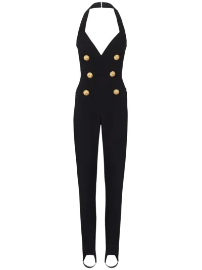 BALMAIN BLACK BUTTONED LONG JUMPSUIT